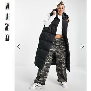 Oversized longline padded vest in black